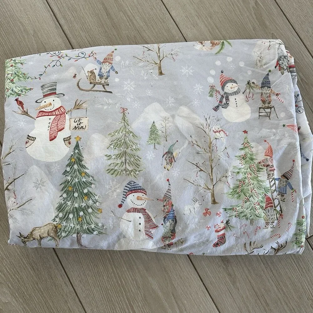 Pottery Barn SNOW DAY GNOME QUEEN / Full Duvet Cover CHRISTMAS SNOWMAN
